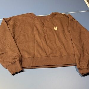 Pink Rose Brown Sweatshirt with Bear Detail